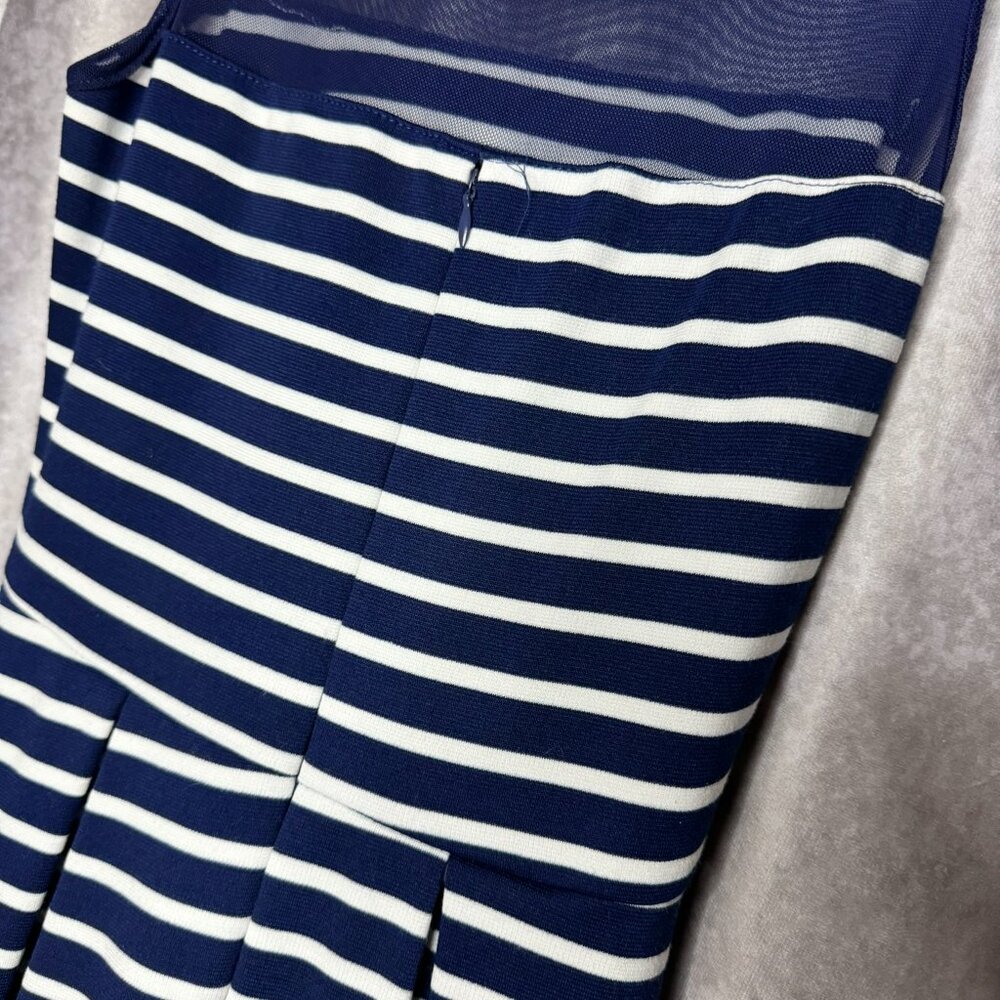 Poof Junior Navy & White Striped Mini Fit Flare Dress Coastal Nautical - Picture 6 of 7